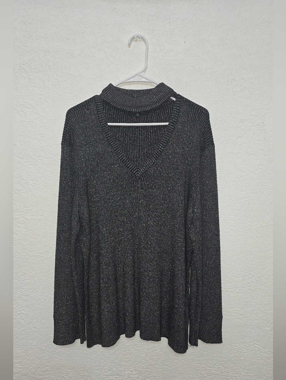DG2 by Diane Gilman Black Metallic V-Neck Long Sleeve Top 3X